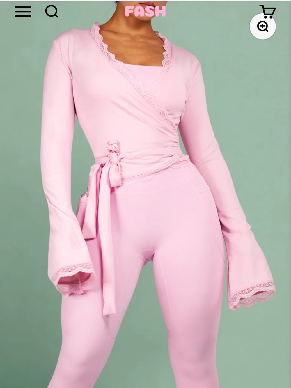 Pilates Light Pink Long Sleeve Tie-Front Wrap Top